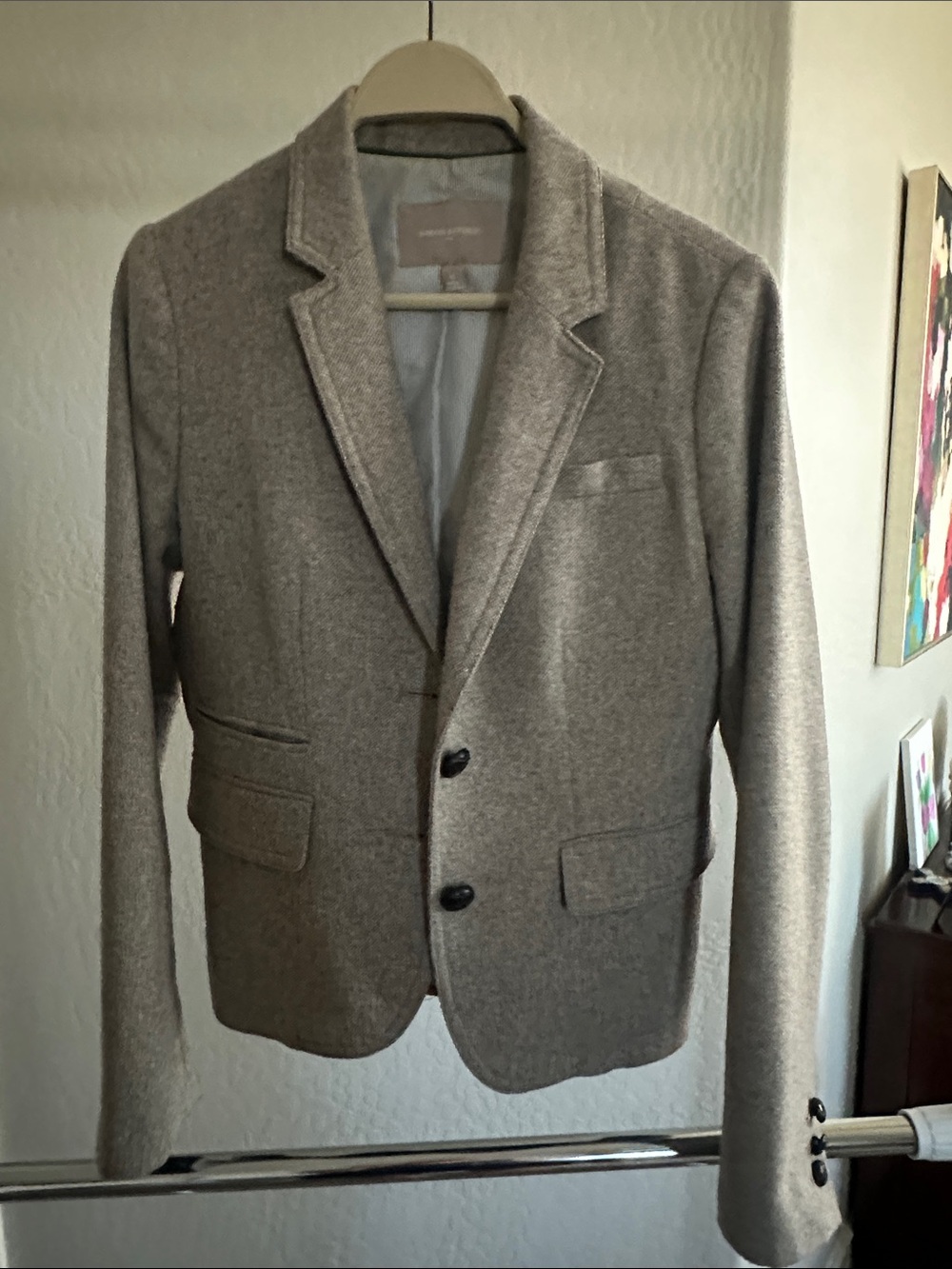 Banana Republic Heather Greige Cropped Classic Two-Button Blazer